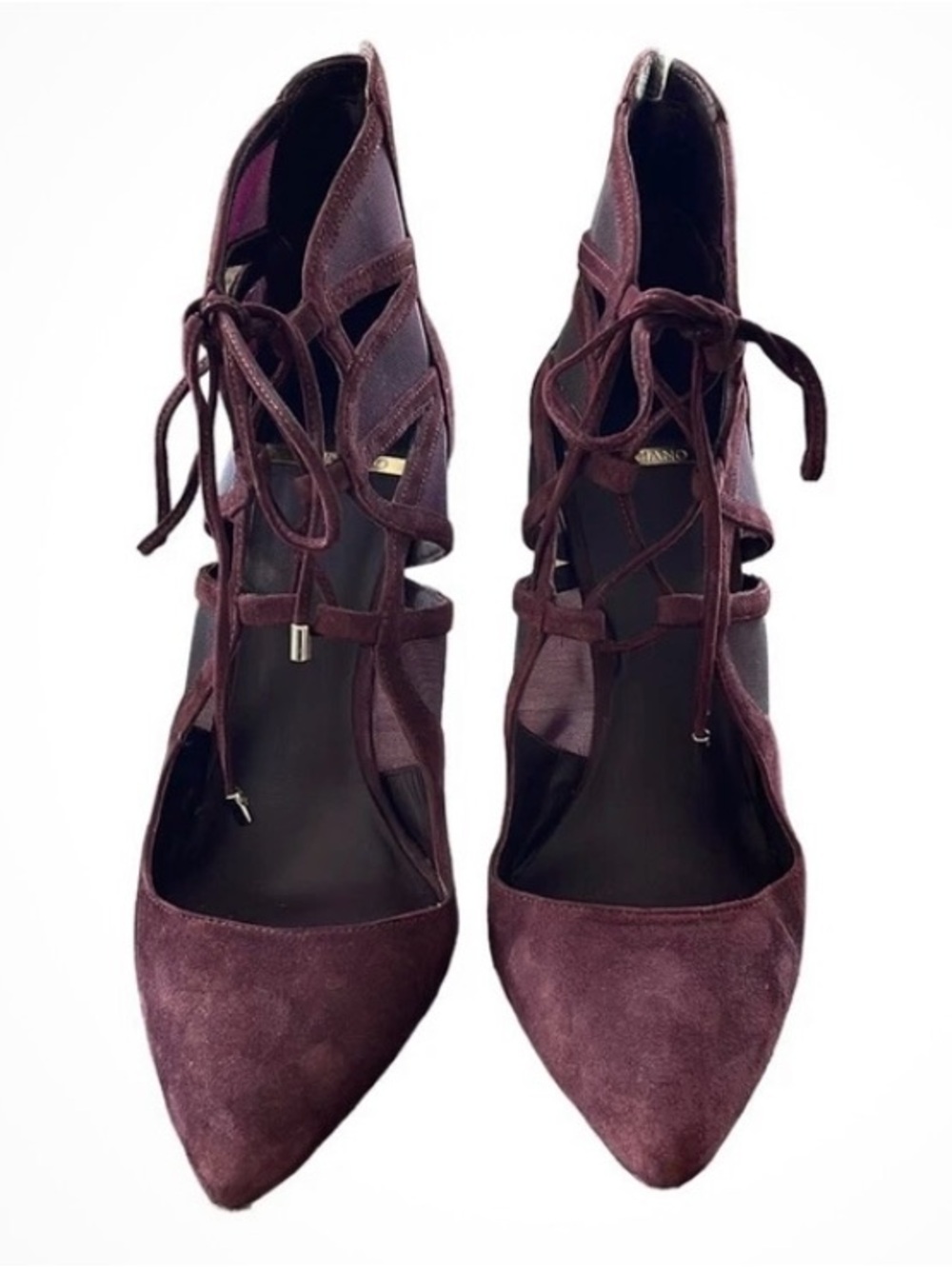 Guess by Marciano Burgundy Lace-Up  Caged Pointed Toe Heels Weave Pumps Size 10